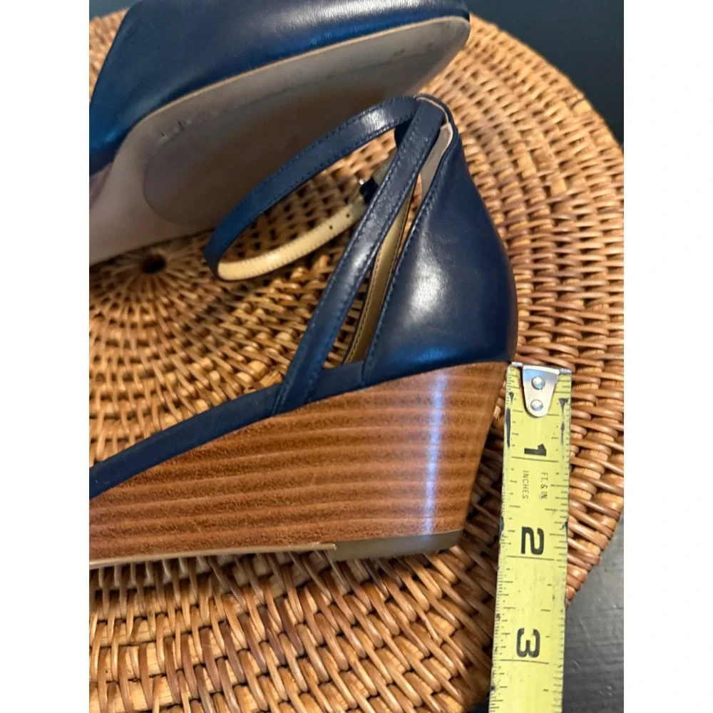 Talbots Womens Leather Ankle Strap Wedge Heels Pointed Toe Pumps 9M